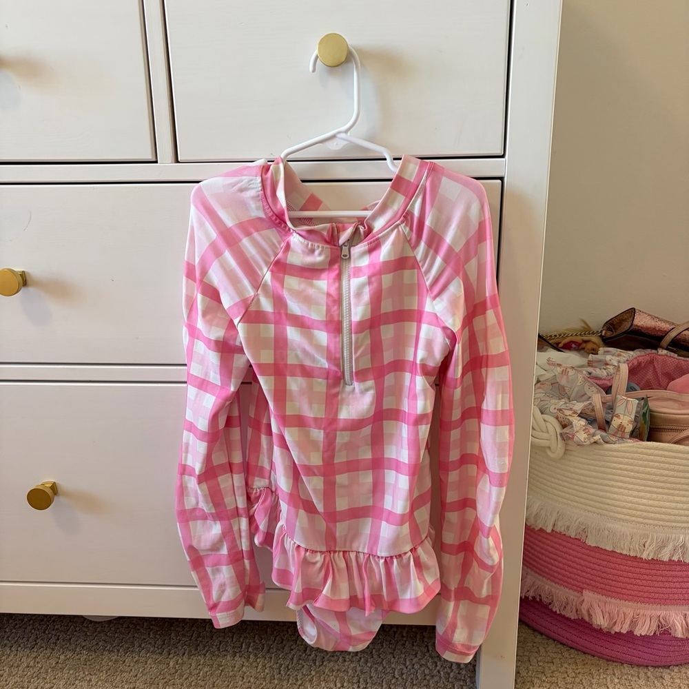 Smockingbird Pink Gingam Rashguard Size 7